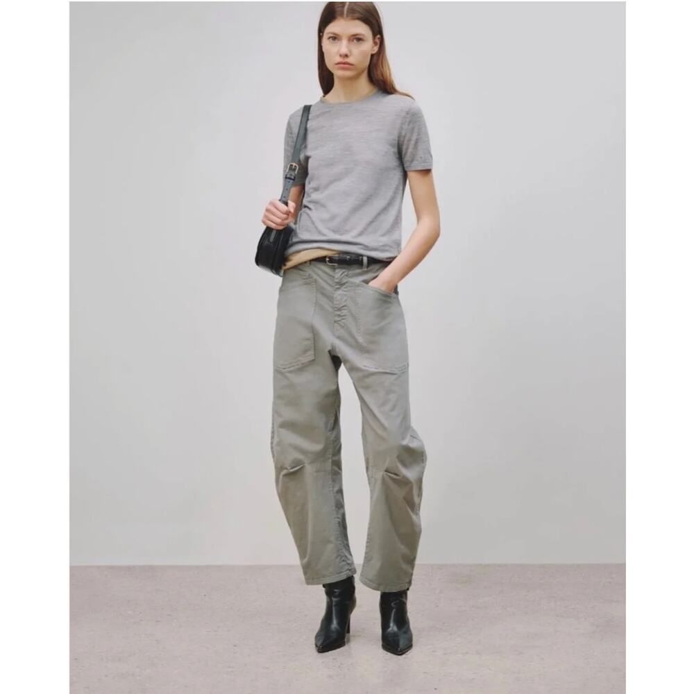 Nili Lotan Shon Pant Barrel Leg Pants Cotton Twill Carpenter Gray USA Size 8